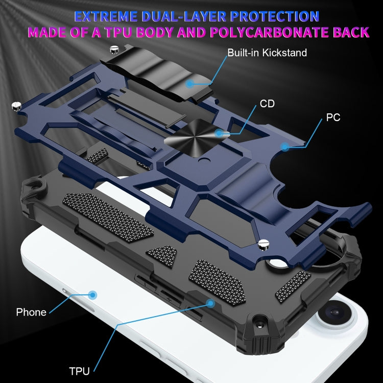 For iPhone 16 Plus Armor Shockproof TPU Hybrid PC Magnetic Phone Case with Holder(Blue) - iPhone 16 Plus Cases by buy2fix | Online Shopping UK | buy2fix