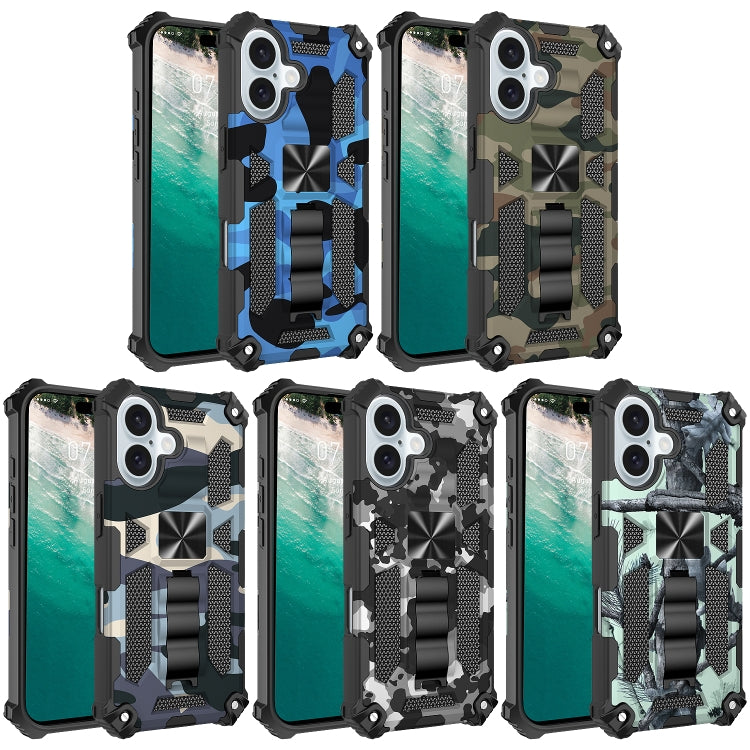 For iPhone 16 Plus Camouflage Armor Kickstand TPU Hybrid PC Magnetic Phone Case(Black) - iPhone 16 Plus Cases by buy2fix | Online Shopping UK | buy2fix