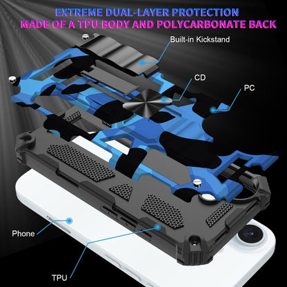 For iPhone 16 Camouflage Armor Kickstand TPU Hybrid PC Magnetic Phone Case(Blue) - iPhone 16 Cases by buy2fix | Online Shopping UK | buy2fix