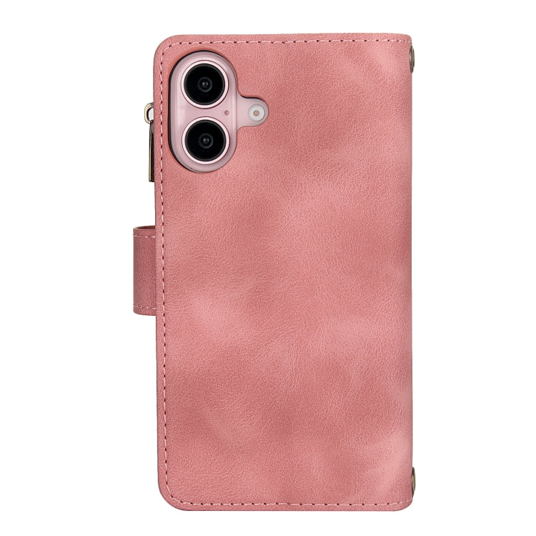 For iPhone 16 Plus Dream 9-Card Zipper Wallet RFID Leather Phone Case with Lanyard(Rose Gold) - iPhone 16 Plus Cases by buy2fix | Online Shopping UK | buy2fix