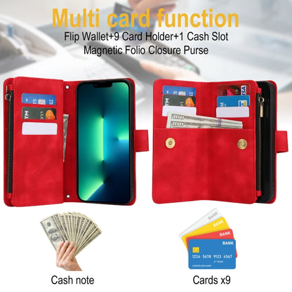 For iPhone 16 Pro Dream 9-Card Zipper Wallet RFID Leather Phone Case with Lanyard(Red) - iPhone 16 Pro Cases by buy2fix | Online Shopping UK | buy2fix