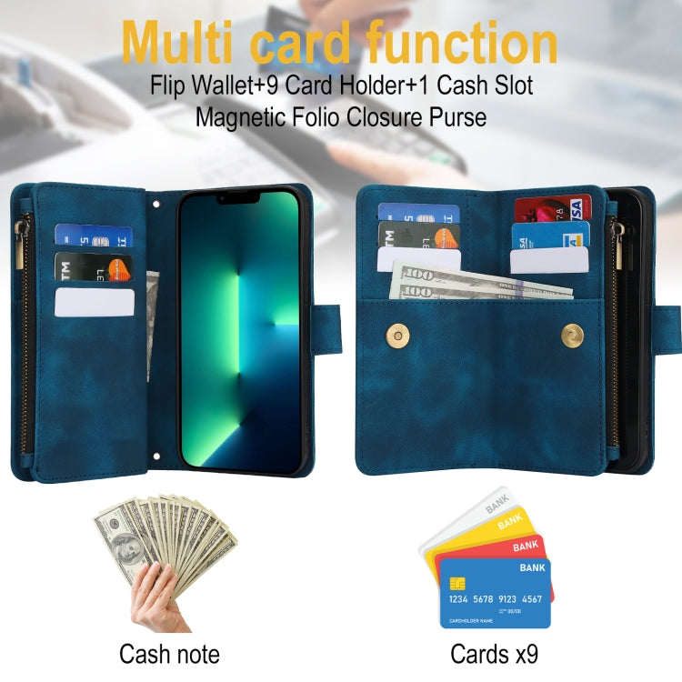 For iPhone 16 Pro Max Dream 9-Card Zipper Wallet RFID Leather Phone Case with Lanyard(Blue) - iPhone 16 Pro Max Cases by buy2fix | Online Shopping UK | buy2fix