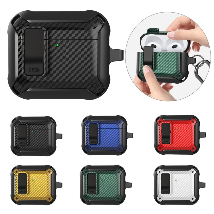 For AirPods 4 Bumblebee Carbon Fiber Shockproof Protective Case with Switch(Green) - For AirPods 4 by buy2fix | Online Shopping UK | buy2fix