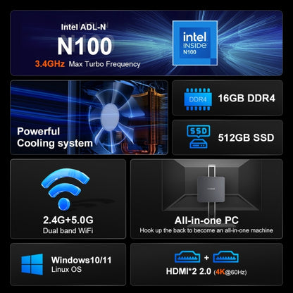 Ninkear N10 Windows 11 Bluetooth 4.2 Mini PC, 16GB+512GB, Intel Processor N100 Alder Lake-N(US Plug) - Windows Mini PCs by Ninkear | Online Shopping UK | buy2fix