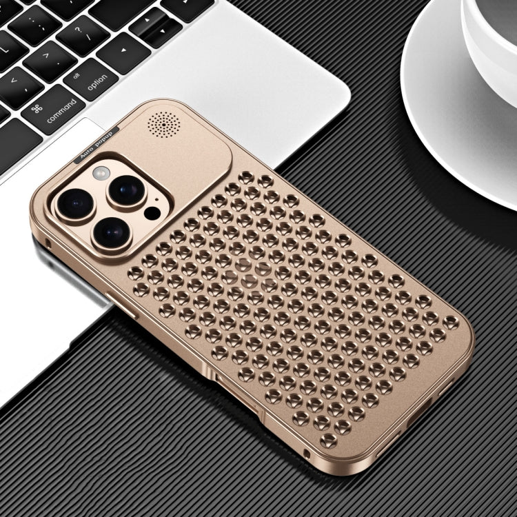 For iPhone 16 Pro R-JUST RJ58 Aromatherapy Metal Cooling Phone Case(Gold) - iPhone 16 Pro Cases by R-JUST | Online Shopping UK | buy2fix