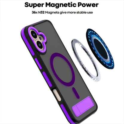 For iPhone 16 Dual-Color Skin Feel Magsafe Phone Case with Holder(Purple) - iPhone 16 Cases by buy2fix | Online Shopping UK | buy2fix