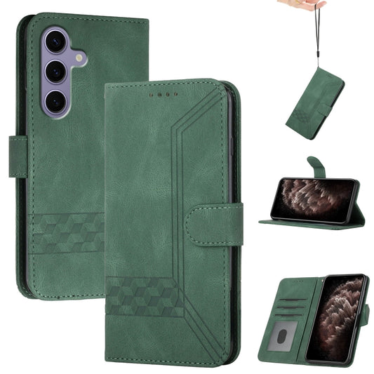 For Samsung Galaxy S25 5G Cubic Skin Feel Flip Leather Phone Case(Green) - Galaxy S25 5G Cases by buy2fix | Online Shopping UK | buy2fix