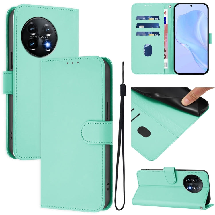 For OnePlus 11 Skin Feel Solid Color Leather Phone Case with Lanyard(Mint Green) - OnePlus Cases by buy2fix | Online Shopping UK | buy2fix