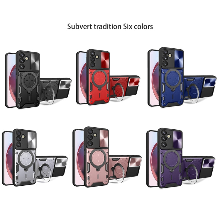 For Samsung Galaxy S25+ 5G CD Texture Sliding Camshield Magnetic Holder Phone Case(Purple) - Galaxy S25+ 5G Cases by buy2fix | Online Shopping UK | buy2fix