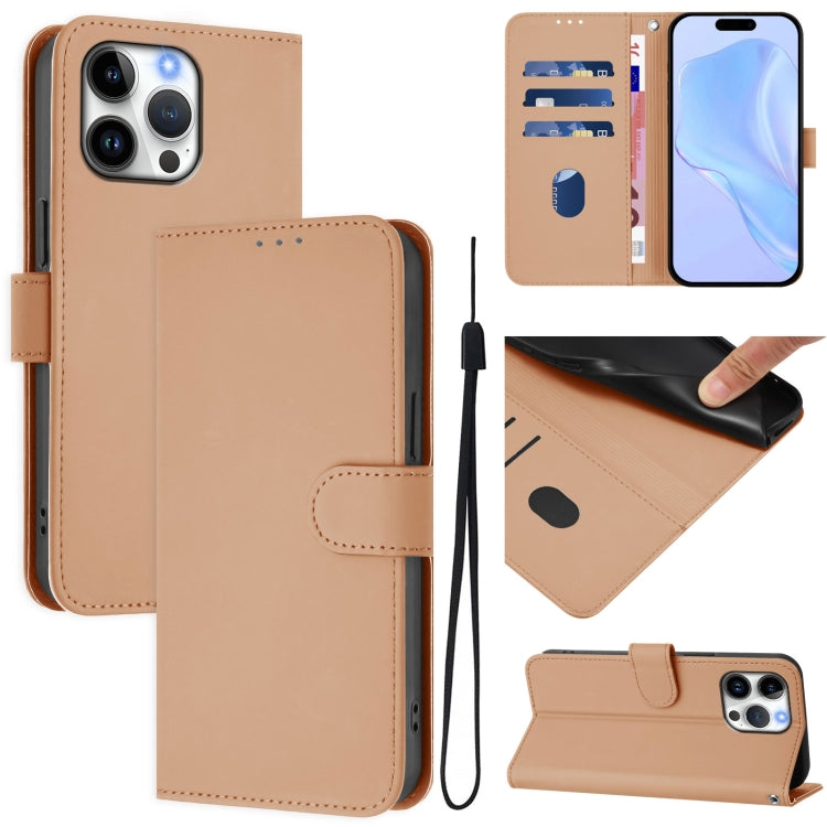 For iPhone 16 Pro Max Skin Feel Solid Color Leather Phone Case with Lanyard(Nude) - iPhone 16 Pro Max Cases by buy2fix | Online Shopping UK | buy2fix