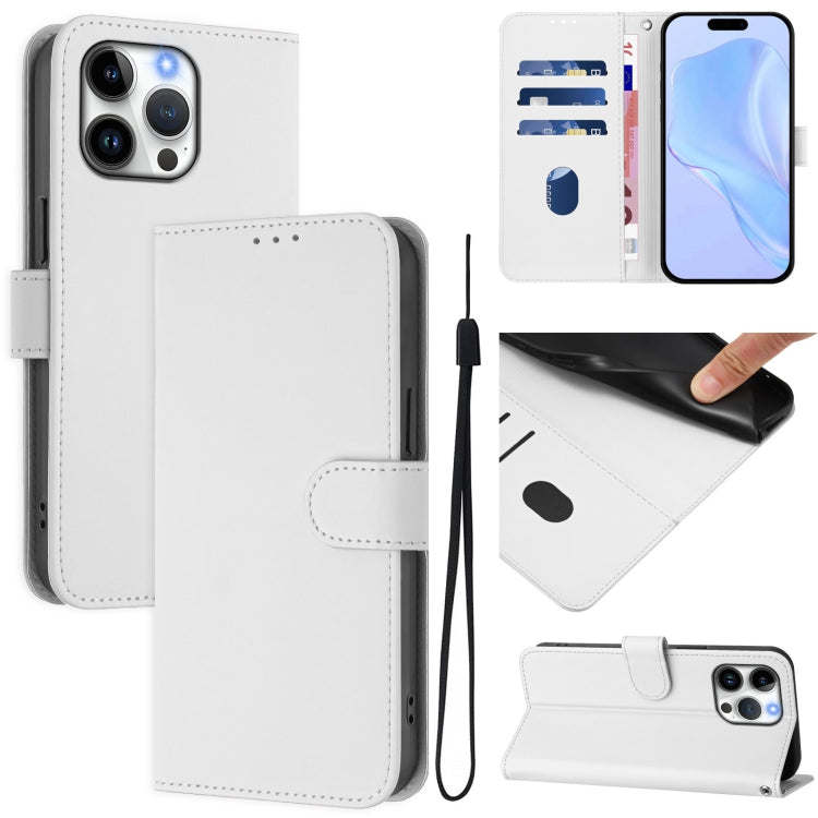 For iPhone 16 Pro Max Skin Feel Solid Color Leather Phone Case with Lanyard(White) - iPhone 16 Pro Max Cases by buy2fix | Online Shopping UK | buy2fix