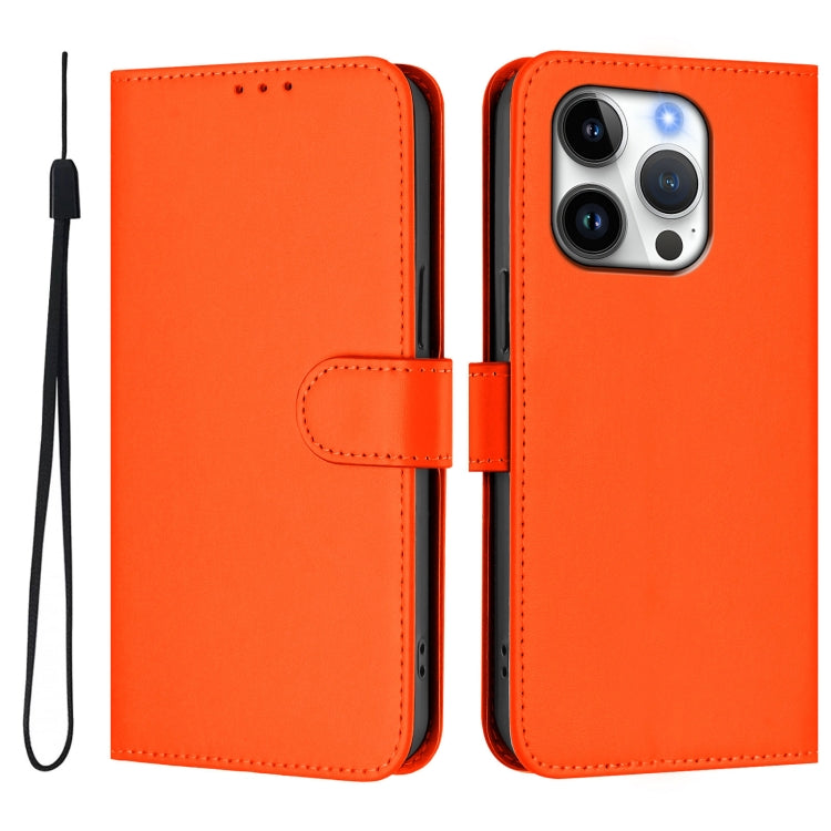 For iPhone 16 Pro Skin Feel Solid Color Leather Phone Case with Lanyard(Orange) - iPhone 16 Pro Cases by buy2fix | Online Shopping UK | buy2fix