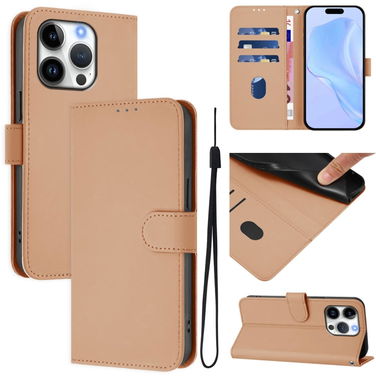 For iPhone 16 Pro Skin Feel Solid Color Leather Phone Case with Lanyard(Nude) - iPhone 16 Pro Cases by buy2fix | Online Shopping UK | buy2fix