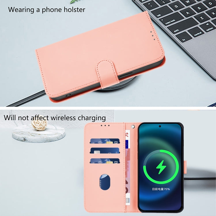 For iPhone 16 Plus Skin Feel Solid Color Leather Phone Case with Lanyard(Pink) - iPhone 16 Plus Cases by buy2fix | Online Shopping UK | buy2fix