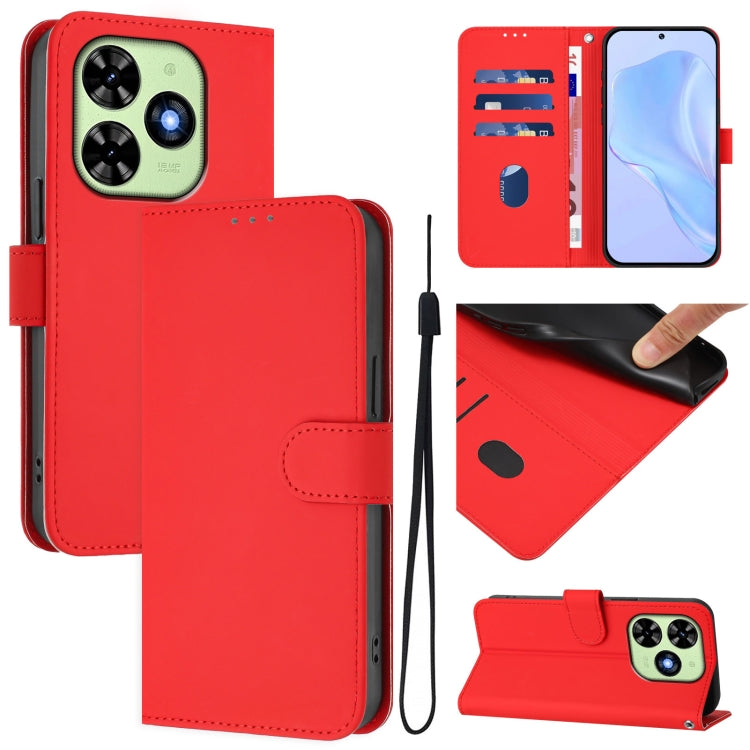 For Tecno Spark Go 2024 4G Skin Feel Solid Color Leather Phone Case with Lanyard(Red) - Tecno Cases by buy2fix | Online Shopping UK | buy2fix