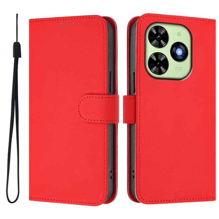 For Tecno Spark Go 2024 4G Skin Feel Solid Color Leather Phone Case with Lanyard(Red) - Tecno Cases by buy2fix | Online Shopping UK | buy2fix