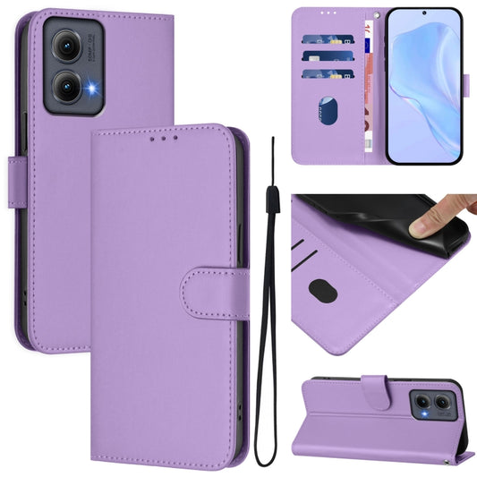 For Motorola Edge 5G 2024 Skin Feel Solid Color Leather Phone Case with Lanyard(Lavender Purple) - Motorola Cases by buy2fix | Online Shopping UK | buy2fix