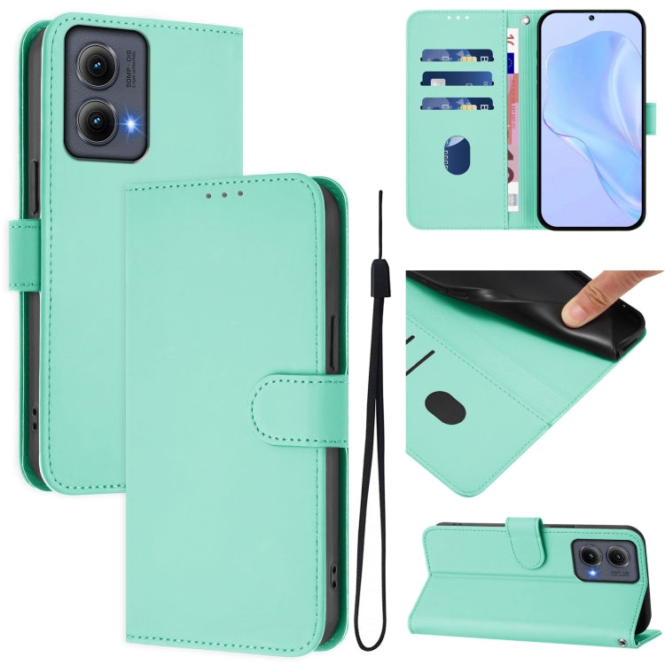 For Motorola Edge 5G 2024 Skin Feel Solid Color Leather Phone Case with Lanyard(Mint Green) - Motorola Cases by buy2fix | Online Shopping UK | buy2fix