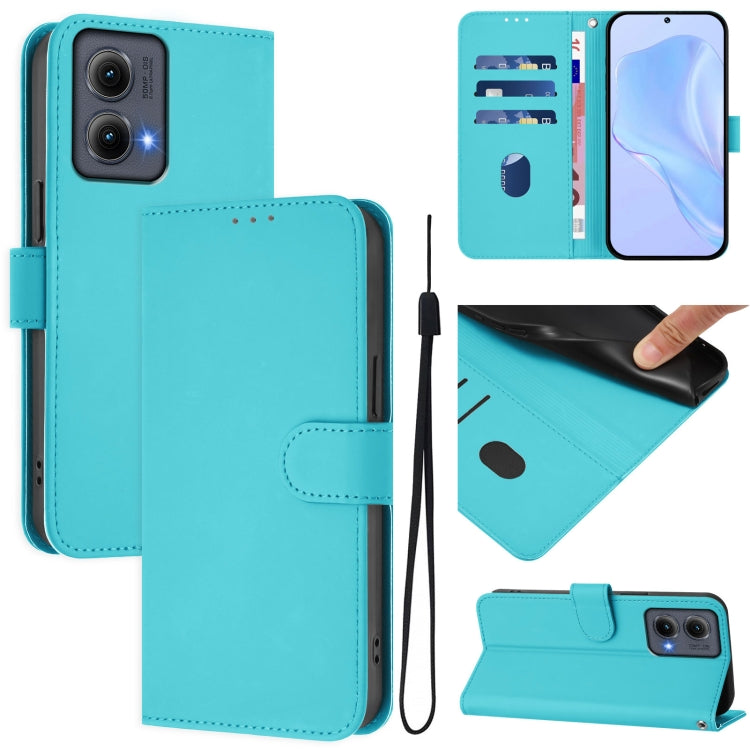 For Motorola Edge 5G 2024 Skin Feel Solid Color Leather Phone Case with Lanyard(Lake Blue) - Motorola Cases by buy2fix | Online Shopping UK | buy2fix