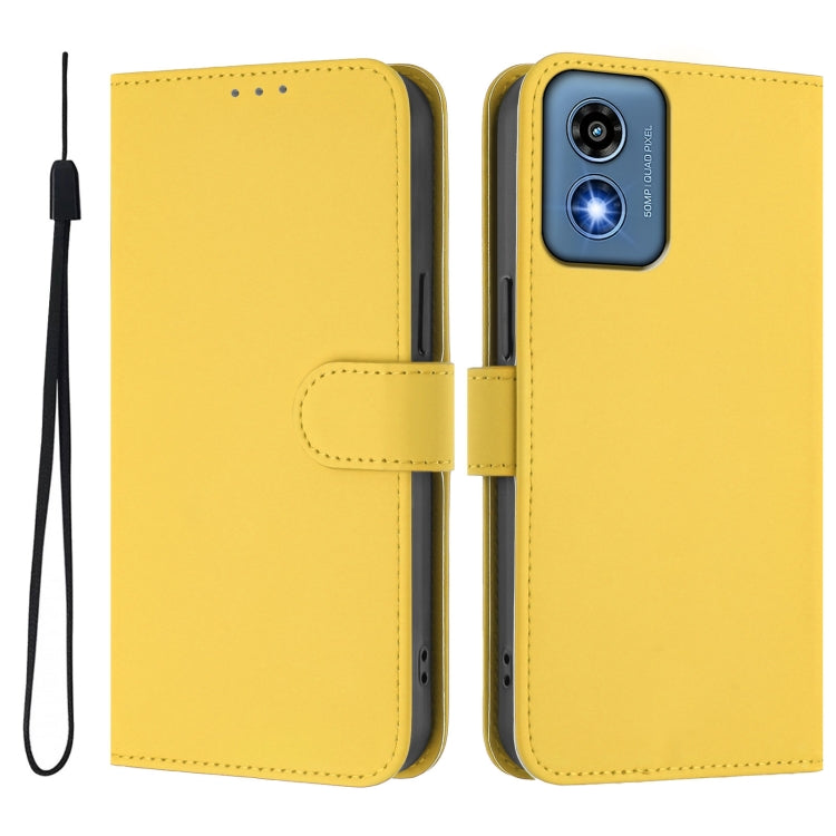 For Motorola Moto G Play 5G 2024 Global Skin Feel Solid Color Leather Phone Case with Lanyard(Lemon Yellow) - Motorola Cases by buy2fix | Online Shopping UK | buy2fix