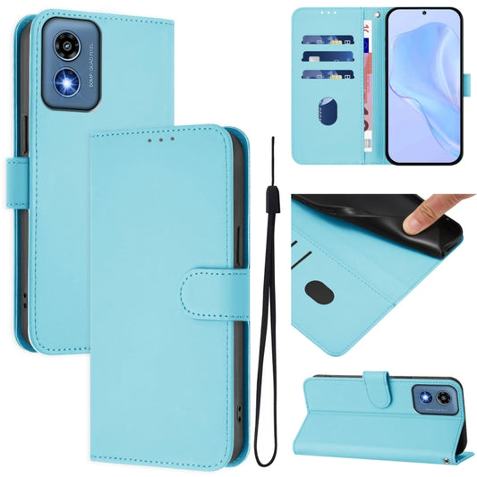 For Motorola Moto G Play 5G 2024 Global Skin Feel Solid Color Leather Phone Case with Lanyard(Sky Blue) - Motorola Cases by buy2fix | Online Shopping UK | buy2fix