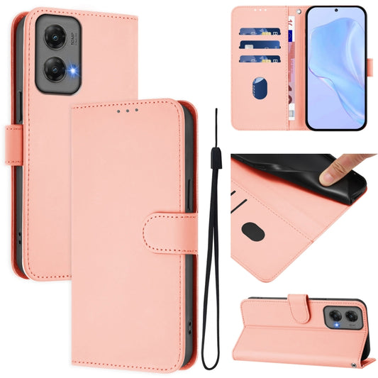 For Motorola Moto G Stylus 5G 2024 Skin Feel Solid Color Leather Phone Case with Lanyard(Pink) - Motorola Cases by buy2fix | Online Shopping UK | buy2fix