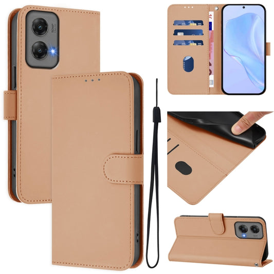 For Motorola Moto G Stylus 5G 2024 Skin Feel Solid Color Leather Phone Case with Lanyard(Nude) - Motorola Cases by buy2fix | Online Shopping UK | buy2fix