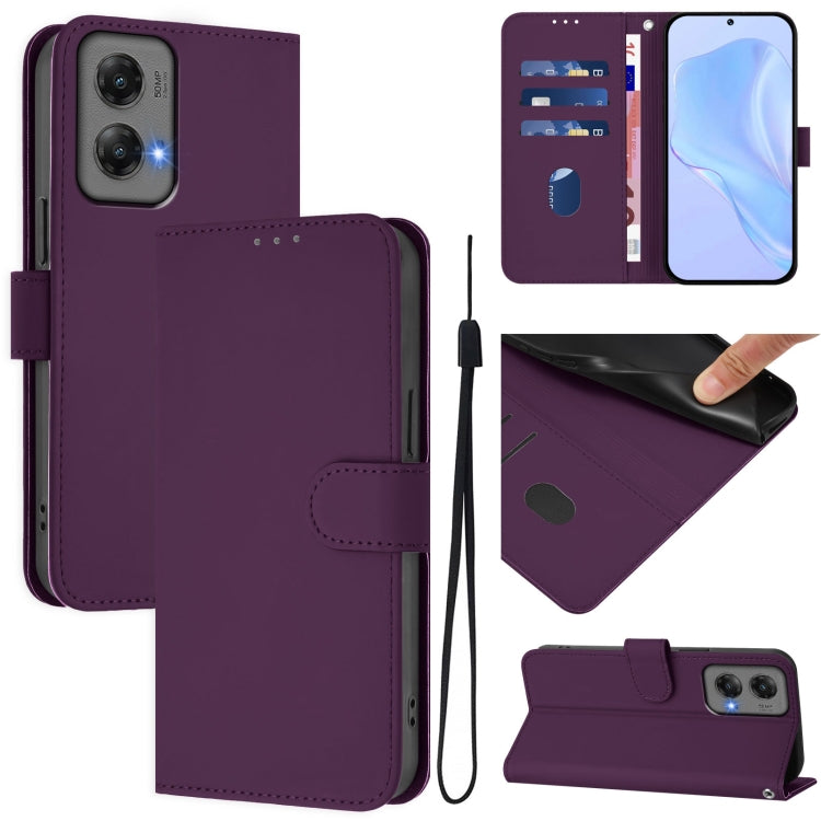 For Motorola Moto G Stylus 5G 2024 Skin Feel Solid Color Leather Phone Case with Lanyard(Violet) - Motorola Cases by buy2fix | Online Shopping UK | buy2fix