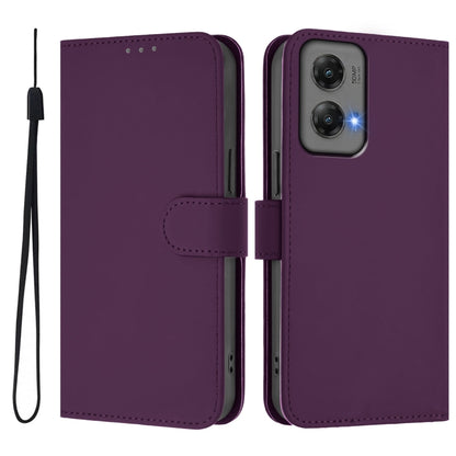 For Motorola Moto G Stylus 5G 2024 Skin Feel Solid Color Leather Phone Case with Lanyard(Violet) - Motorola Cases by buy2fix | Online Shopping UK | buy2fix