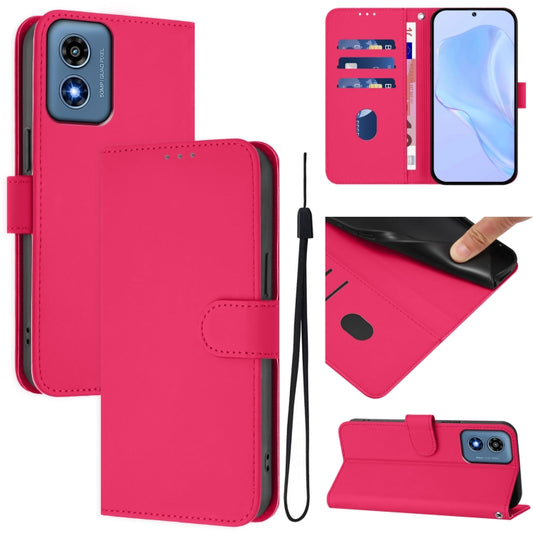 For Motorola Moto G Play 4G 2024 Global Skin Feel Solid Color Leather Phone Case with Lanyard(Rose Red) - Motorola Cases by buy2fix | Online Shopping UK | buy2fix