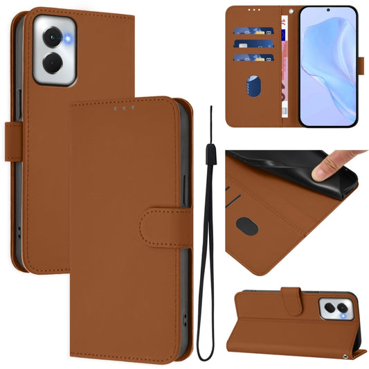 For Motorola Moto G Power 5G 2024 Skin Feel Solid Color Leather Phone Case with Lanyard(Brown) - Motorola Cases by buy2fix | Online Shopping UK | buy2fix