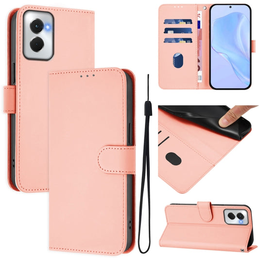 For Motorola Moto G Power 5G 2024 Skin Feel Solid Color Leather Phone Case with Lanyard(Pink) - Motorola Cases by buy2fix | Online Shopping UK | buy2fix