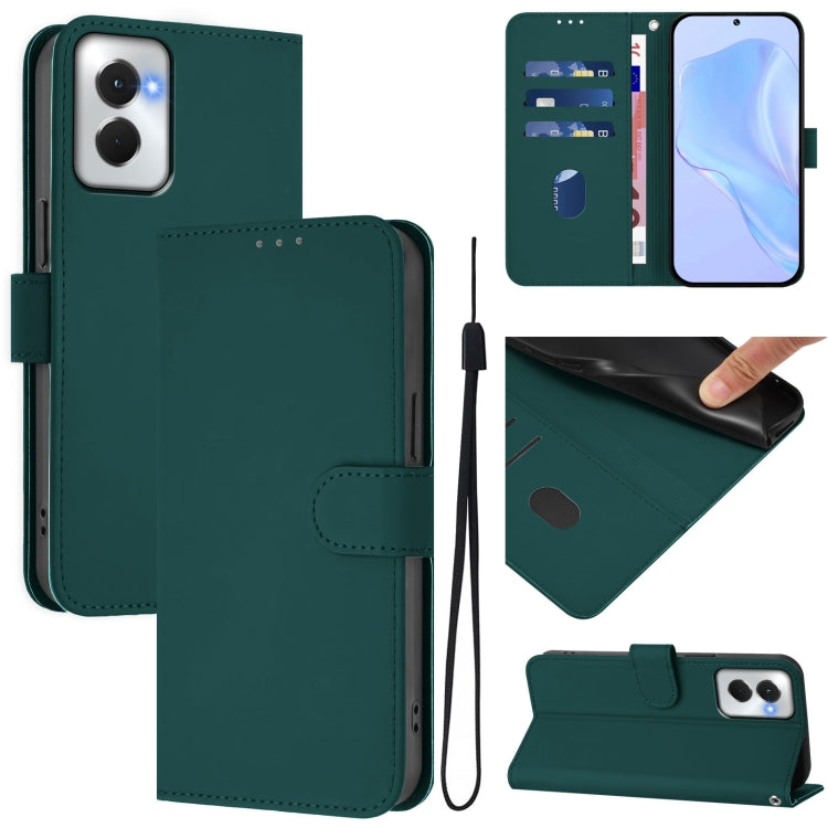 For Motorola Moto G Power 5G 2024 Skin Feel Solid Color Leather Phone Case with Lanyard(Dark Green) - Motorola Cases by buy2fix | Online Shopping UK | buy2fix