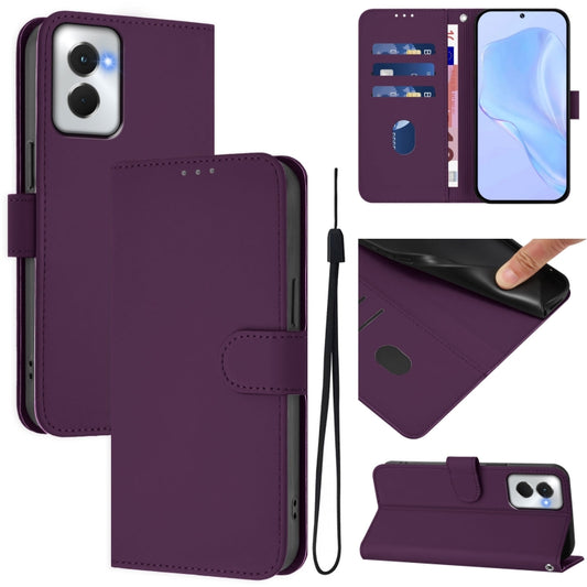 For Motorola Moto G Power 5G 2024 Skin Feel Solid Color Leather Phone Case with Lanyard(Violet) - Motorola Cases by buy2fix | Online Shopping UK | buy2fix