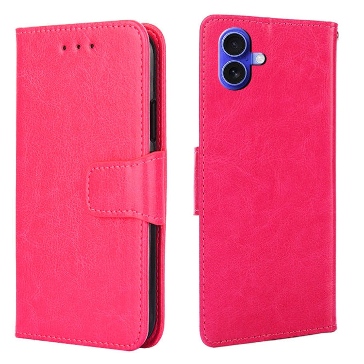 For iPhone 16 Crystal Texture Leather Phone Case(Rose Red) - iPhone 16 Cases by buy2fix | Online Shopping UK | buy2fix