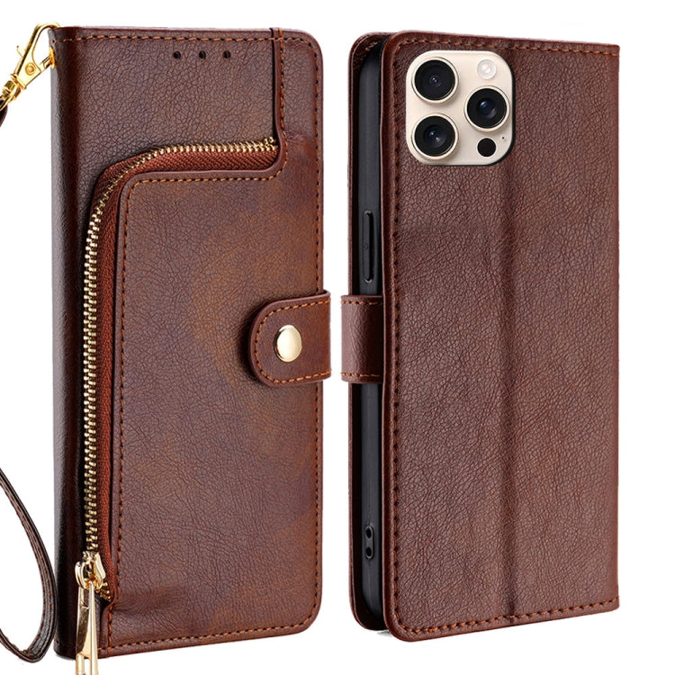 For iPhone 16 Pro Zipper Bag Leather Phone Case(Brown) - iPhone 16 Pro Cases by buy2fix | Online Shopping UK | buy2fix