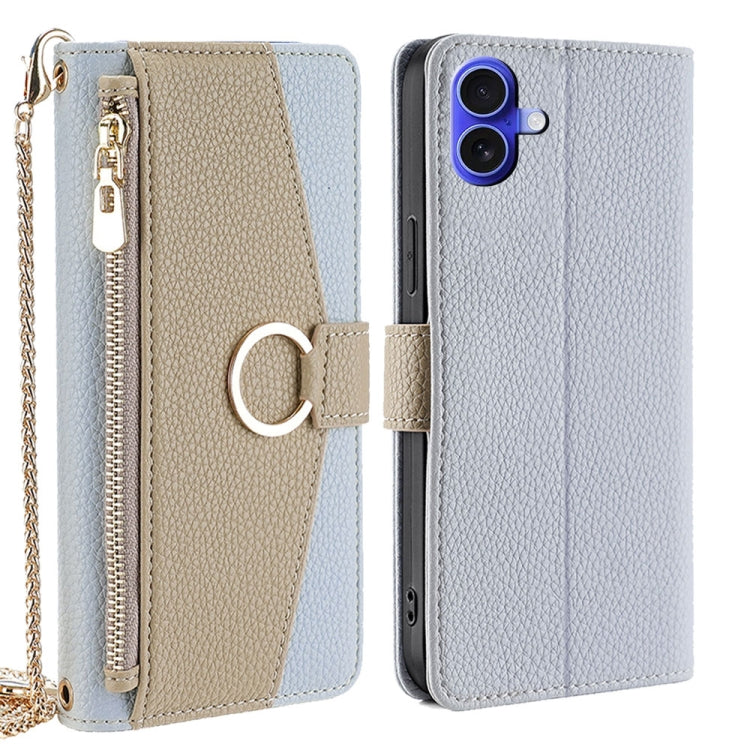 For iPhone 16 Plus Crossbody Litchi Texture Leather Phone Case(Blue) - iPhone 16 Plus Cases by buy2fix | Online Shopping UK | buy2fix