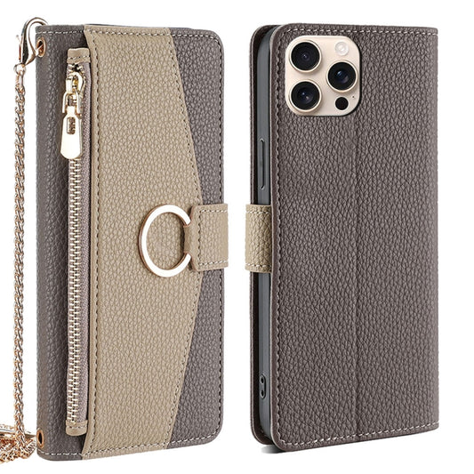 For iPhone 16 Pro Crossbody Litchi Texture Leather Phone Case(Grey) - iPhone 16 Pro Cases by buy2fix | Online Shopping UK | buy2fix