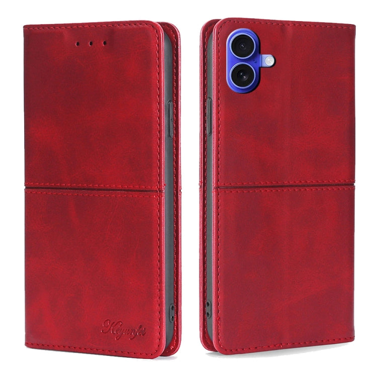 For iPhone 16 Plus Cow Texture Magnetic Leather Phone Case(Red) - iPhone 16 Plus Cases by buy2fix | Online Shopping UK | buy2fix