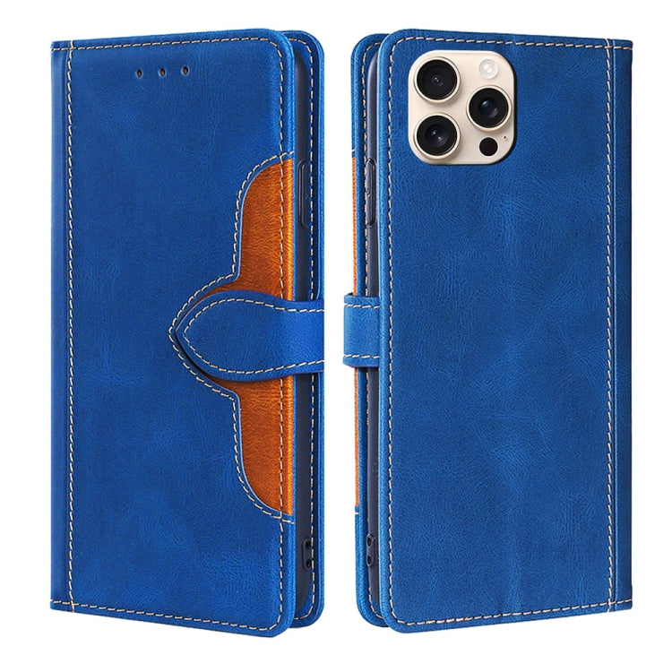 For iPhone 16 Pro Skin Feel Magnetic Buckle Leather Phone Case(Blue) - iPhone 16 Pro Cases by buy2fix | Online Shopping UK | buy2fix