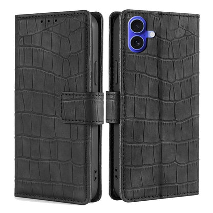 For iPhone 16 Plus Skin Feel Crocodile Magnetic Clasp Leather Phone Case(Black) - iPhone 16 Plus Cases by buy2fix | Online Shopping UK | buy2fix