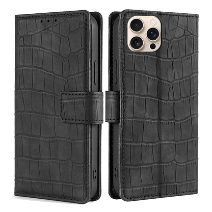 For iPhone 16 Pro Max Skin Feel Crocodile Magnetic Clasp Leather Phone Case(Black) - iPhone 16 Pro Max Cases by buy2fix | Online Shopping UK | buy2fix