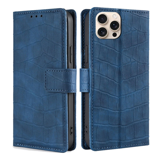 For iPhone 16 Pro Max Skin Feel Crocodile Magnetic Clasp Leather Phone Case(Blue) - iPhone 16 Pro Max Cases by buy2fix | Online Shopping UK | buy2fix