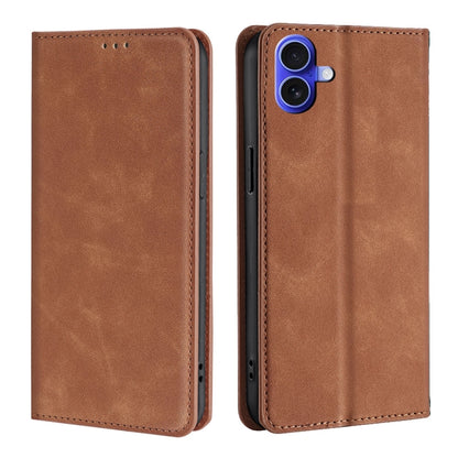 For iPhone 16 Skin Feel Magnetic Leather Phone Case(Light Brown) - iPhone 16 Cases by buy2fix | Online Shopping UK | buy2fix