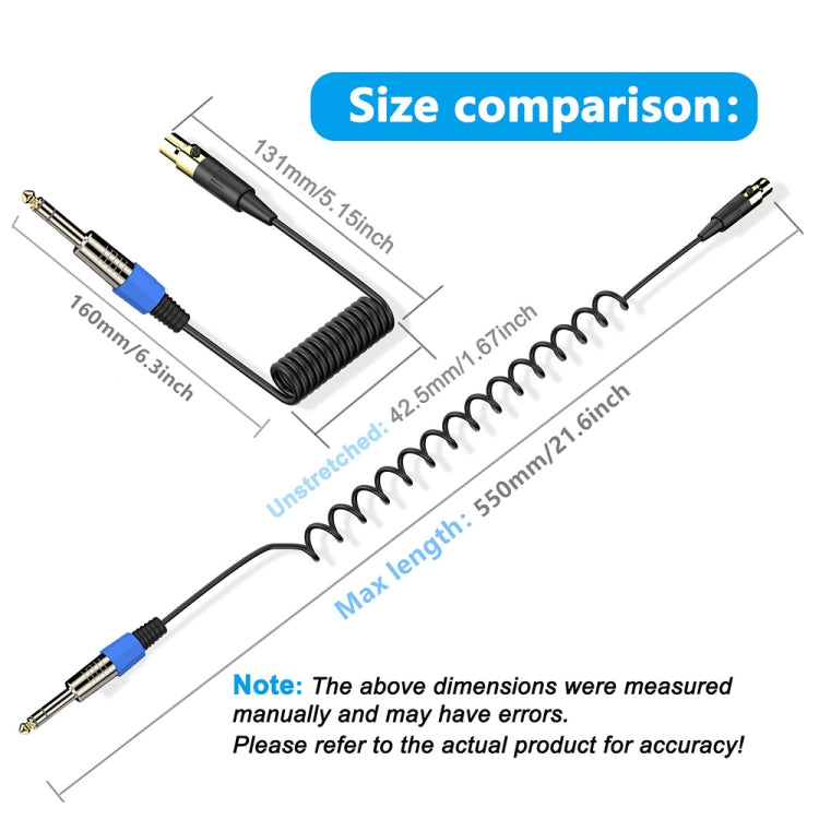 Mini 4 Pin XLR to 6.35mm Stereo Microphone Aux Audio Cable Coiled Adapter Cable, Length: 0.5m(Black) - Microphone Audio Cable & Connector by buy2fix | Online Shopping UK | buy2fix