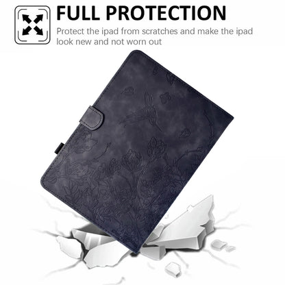 For Samsung Galaxy Tab S9 Flowers and Bird Embossed Smart Leather Tablet Case(Black) - Galaxy Tab S9 Cases by buy2fix | Online Shopping UK | buy2fix