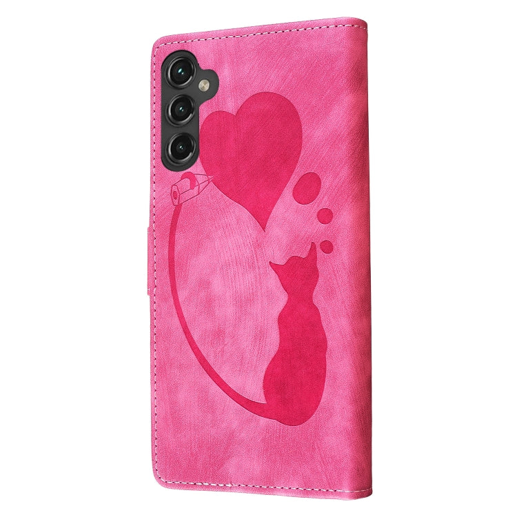 For Samsung Galaxy S25 5G Pen Heart Cat Embossed Leather Phone Case(Pink) - Galaxy S25 5G Cases by buy2fix | Online Shopping UK | buy2fix