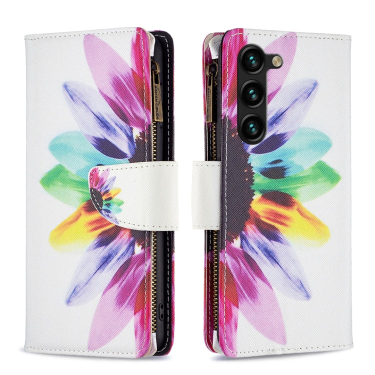 For Samsung Galaxy S25+ 5G Colored Drawing Pattern Zipper Leather Phone Case(Sun Flower) - Galaxy S25+ 5G Cases by buy2fix | Online Shopping UK | buy2fix