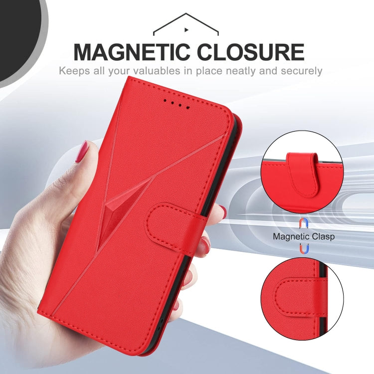 For Motorola Moto G Power 2024 Triangle Pattern Buckle Clasp Leather Phone Case(Red) - Motorola Cases by buy2fix | Online Shopping UK | buy2fix