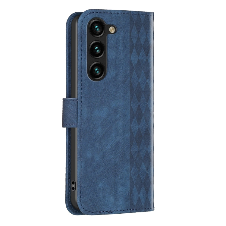 For Samsung Galaxy S25+ 5G Plaid Embossed Leather Phone Case(Blue) - Galaxy S25+ 5G Cases by buy2fix | Online Shopping UK | buy2fix